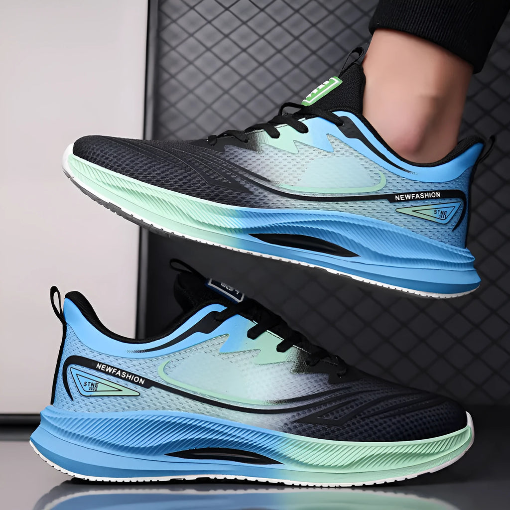 Men's casual low-top sneakers with woven mesh upper and rubber sole in black blue colour