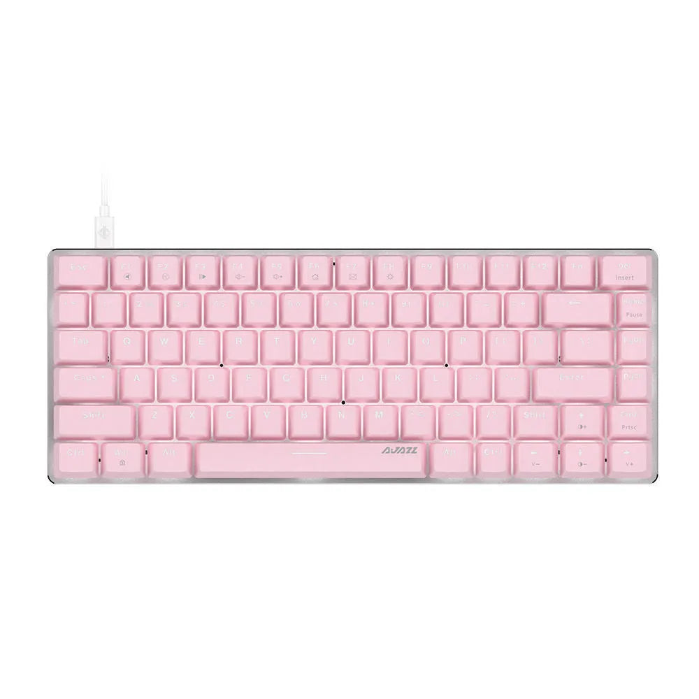 Pink 82-key mechanical keyboard with white backlight on a metal case.