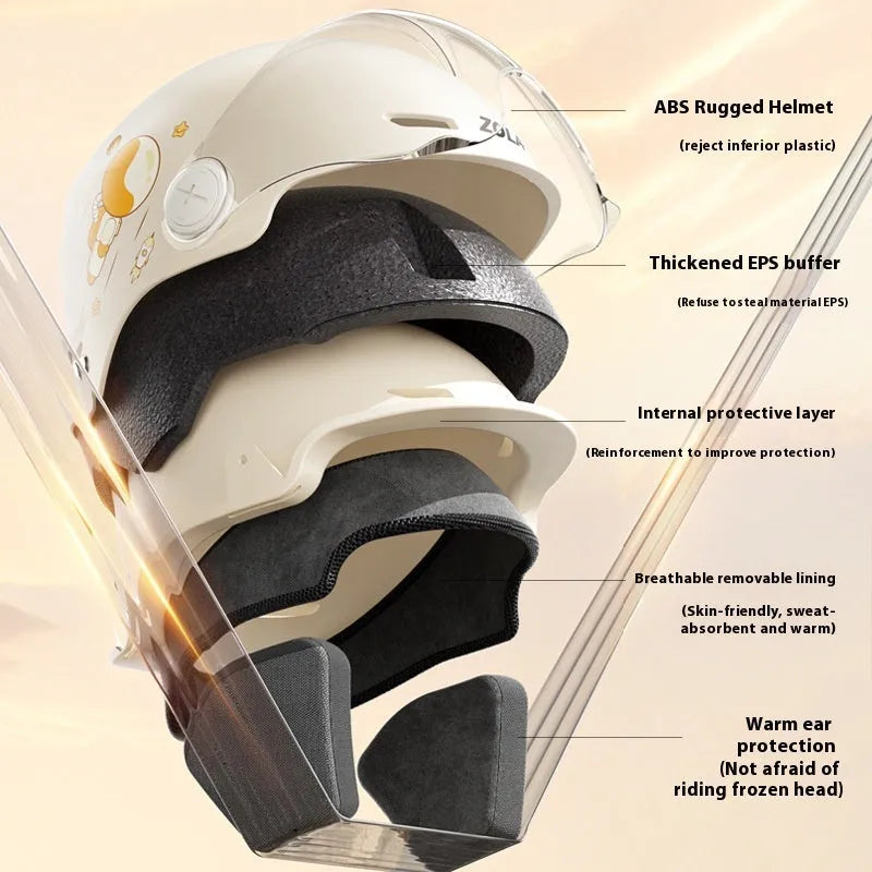 Khaki electric motorcycle half helmet with ABS shell and removable visor for summer commuting