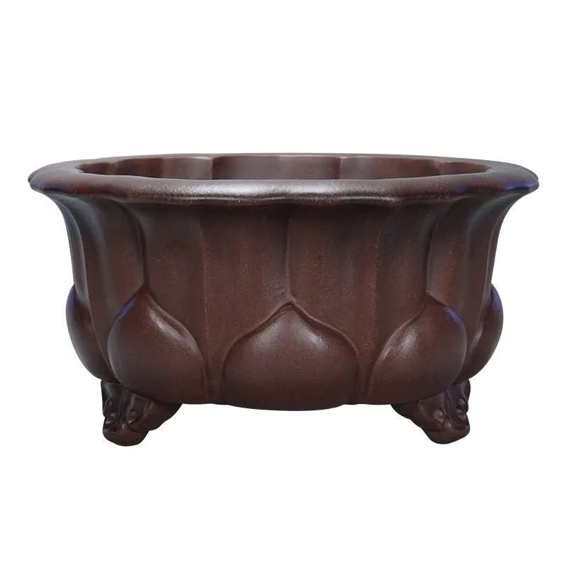 Purple sand succulent flower pot with classical Chinese petal basin design