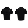 Men's dark grey V-neck sports suit with metal embellished jacket and matching athletic shorts