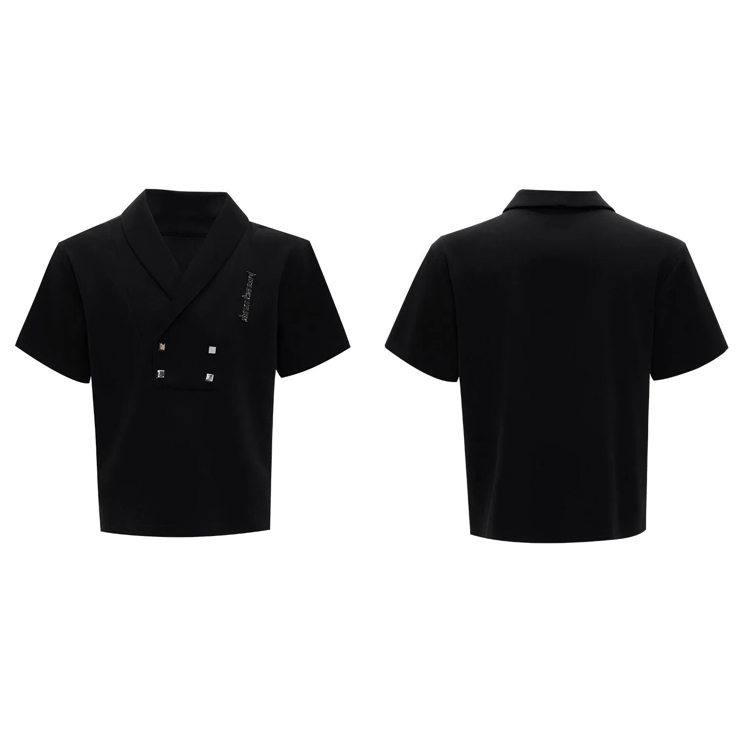 Men's dark grey V-neck sports suit with metal embellished jacket and matching athletic shorts