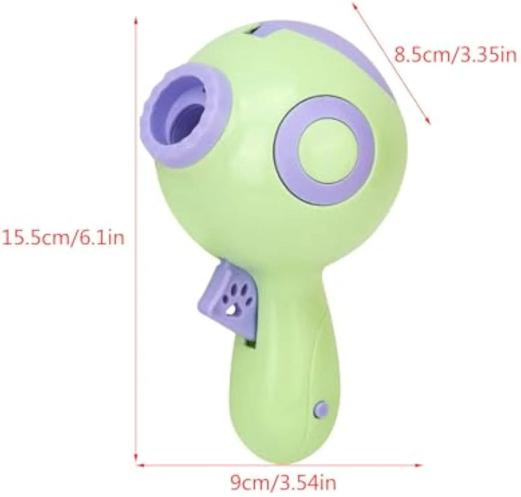 15.5cm green dog treat launcher toy with remote feeding function on wooden floor