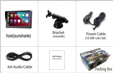 7-inch portable car smart display screen with retractable bracket mount for wireless Carplay projection