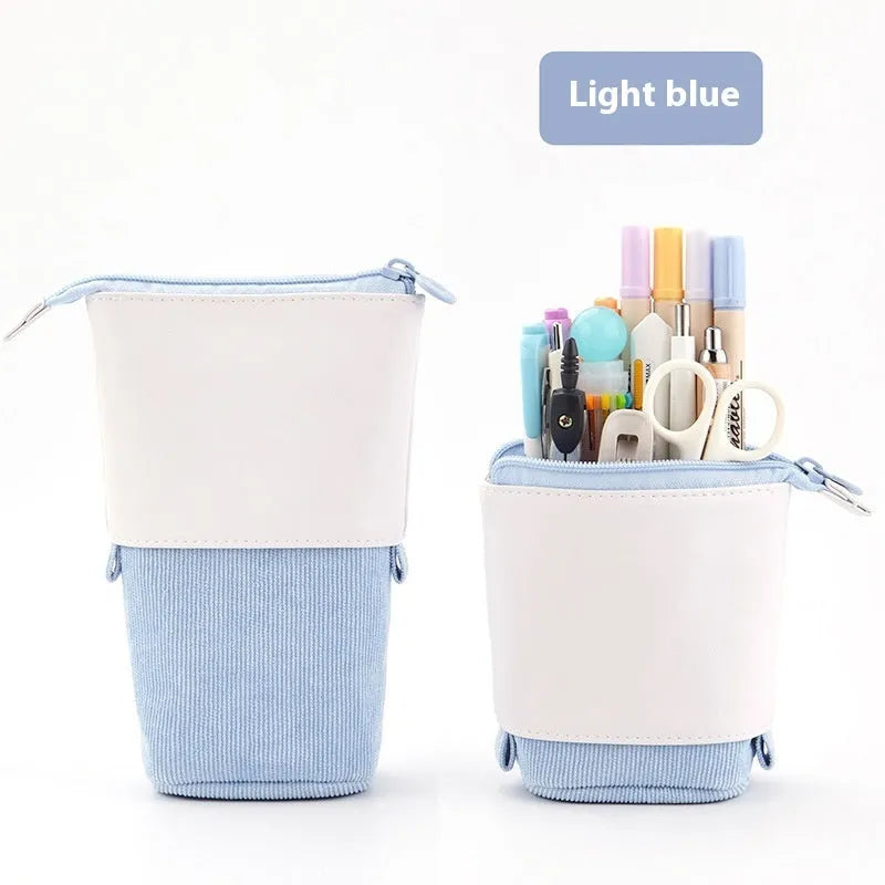 Korean style corduroy drop-down telescopic stationery case in six colour options