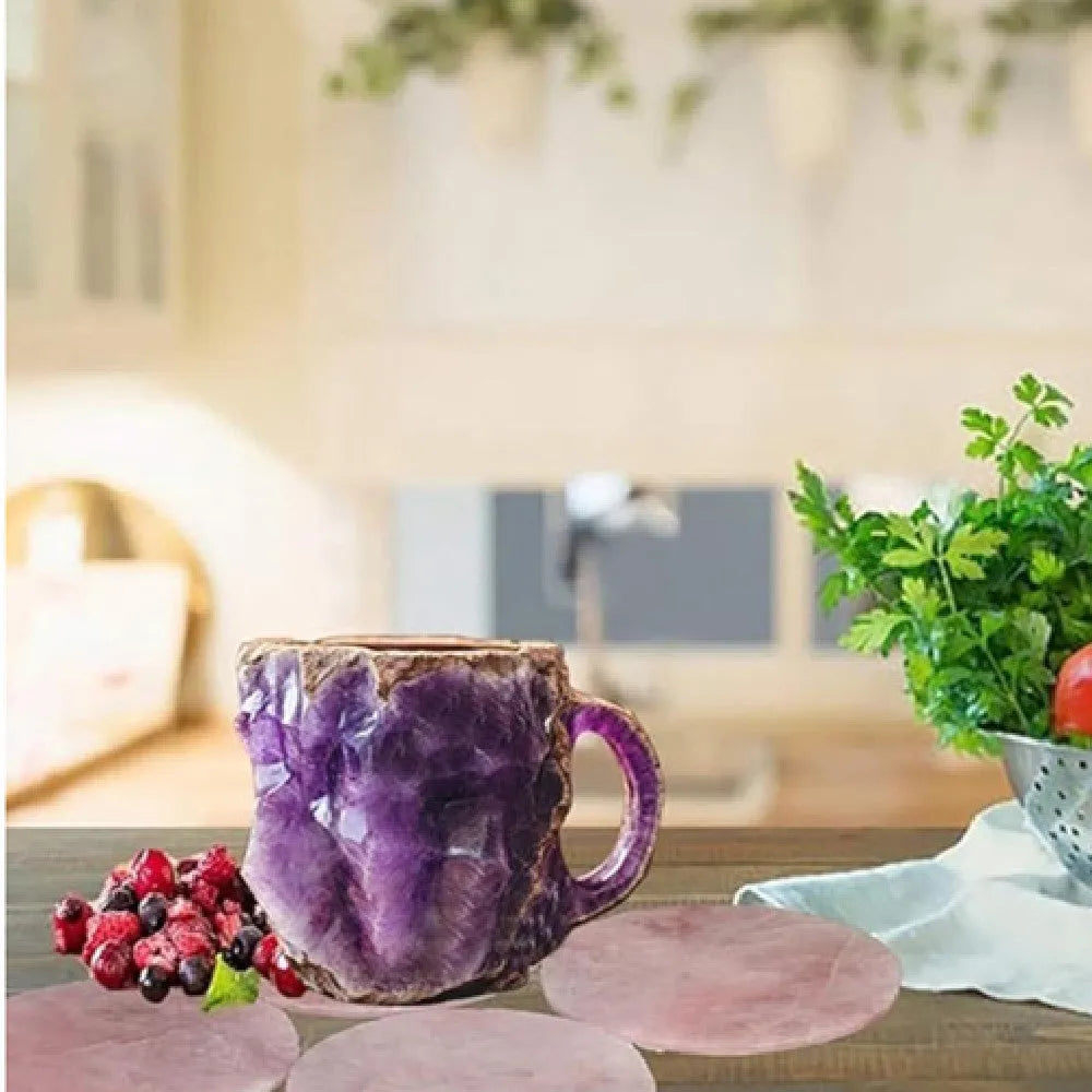 A solid purple resin coffee mug with a handle on a white background.