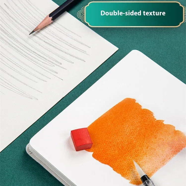 Feiluniao handmade fabric cover watercolour drawing book open on a page