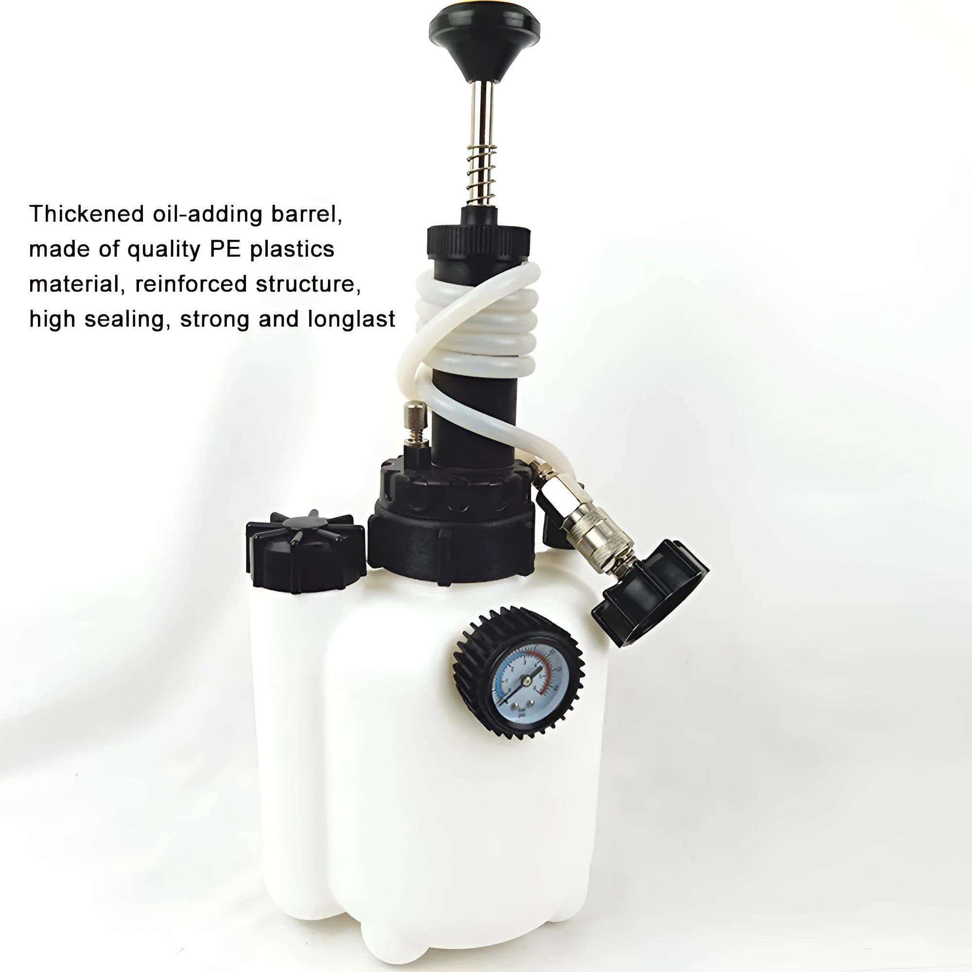 White 3-litre automotive brake oil tank with copper and iron construction measuring 41 by 18 by 20 cm