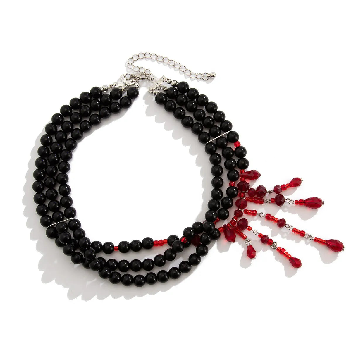 Halloween blood drop tassel pearl crystal men's necklace with geometric pendant in red and black