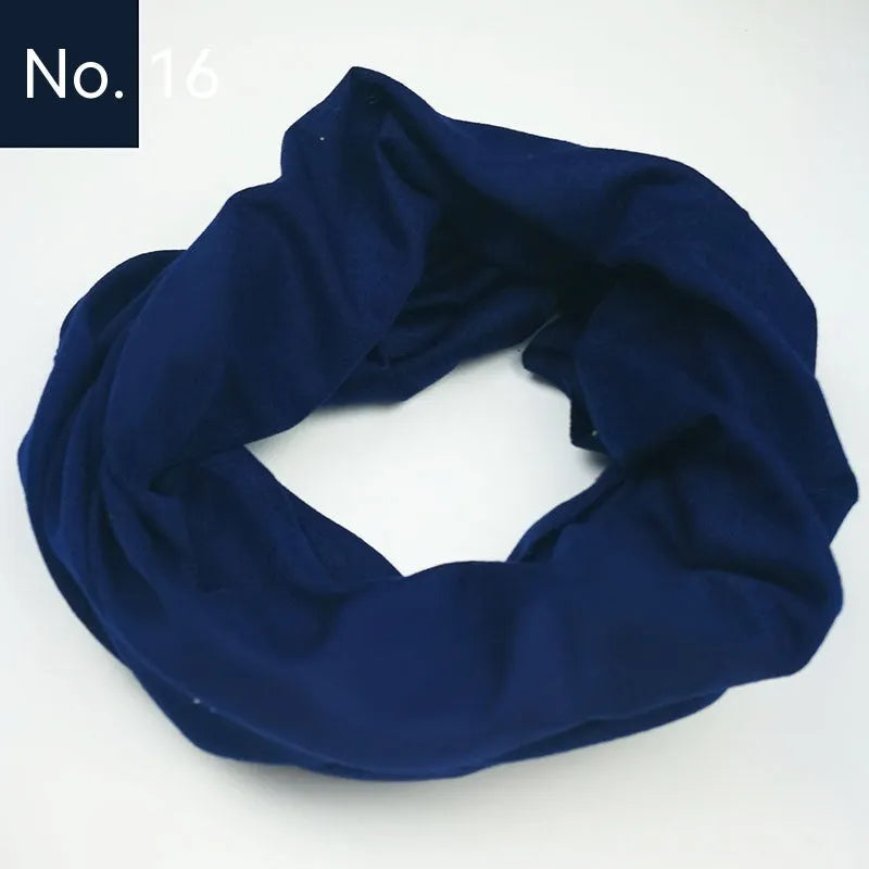 Polyester magic headscarf for outdoor sports shown in multiple colours on free size mannequin