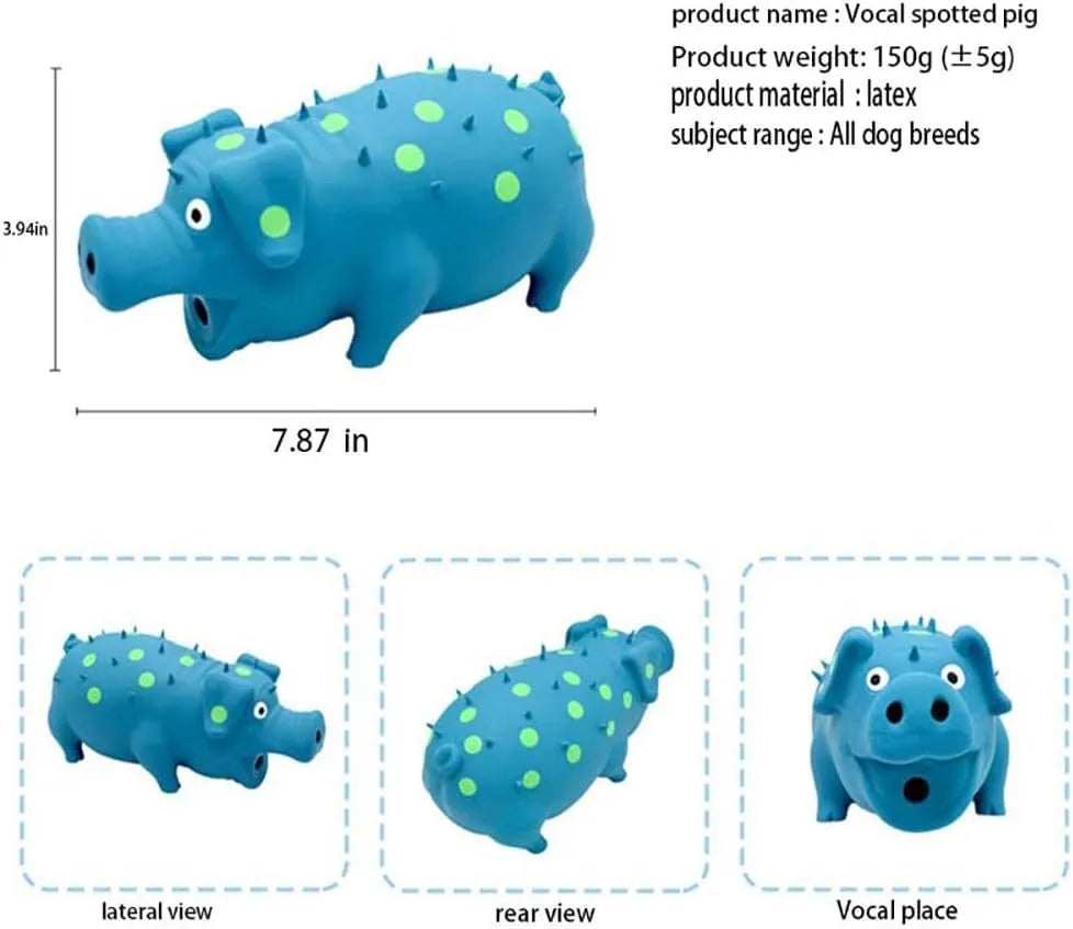 Pig-shaped latex dog chew toy with textured surface and squeaker