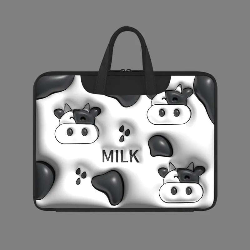 Inflatable laptop bag with PU leather in Cat Beige colour, hanging on a suitcase, showing 13.3 inch size option.