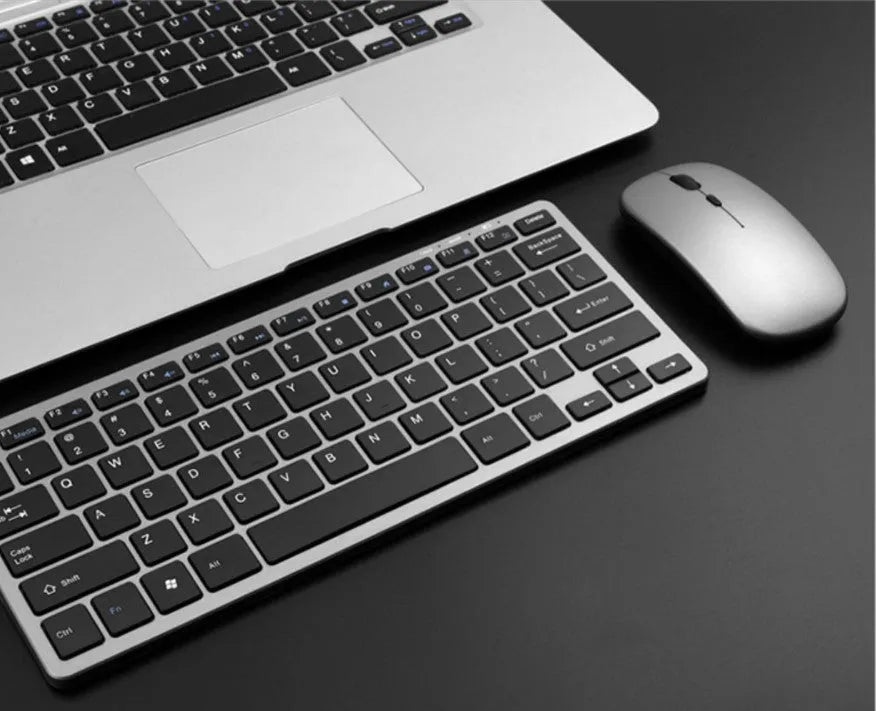 Wireless 2.4G charging silent keyboard mouse set, Bluetooth 3.0, 78 keys, silver white, boxed with mouse and manual