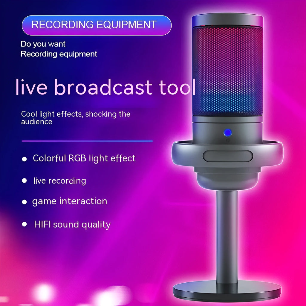 RGB condenser USB microphone for computer recording and live streaming