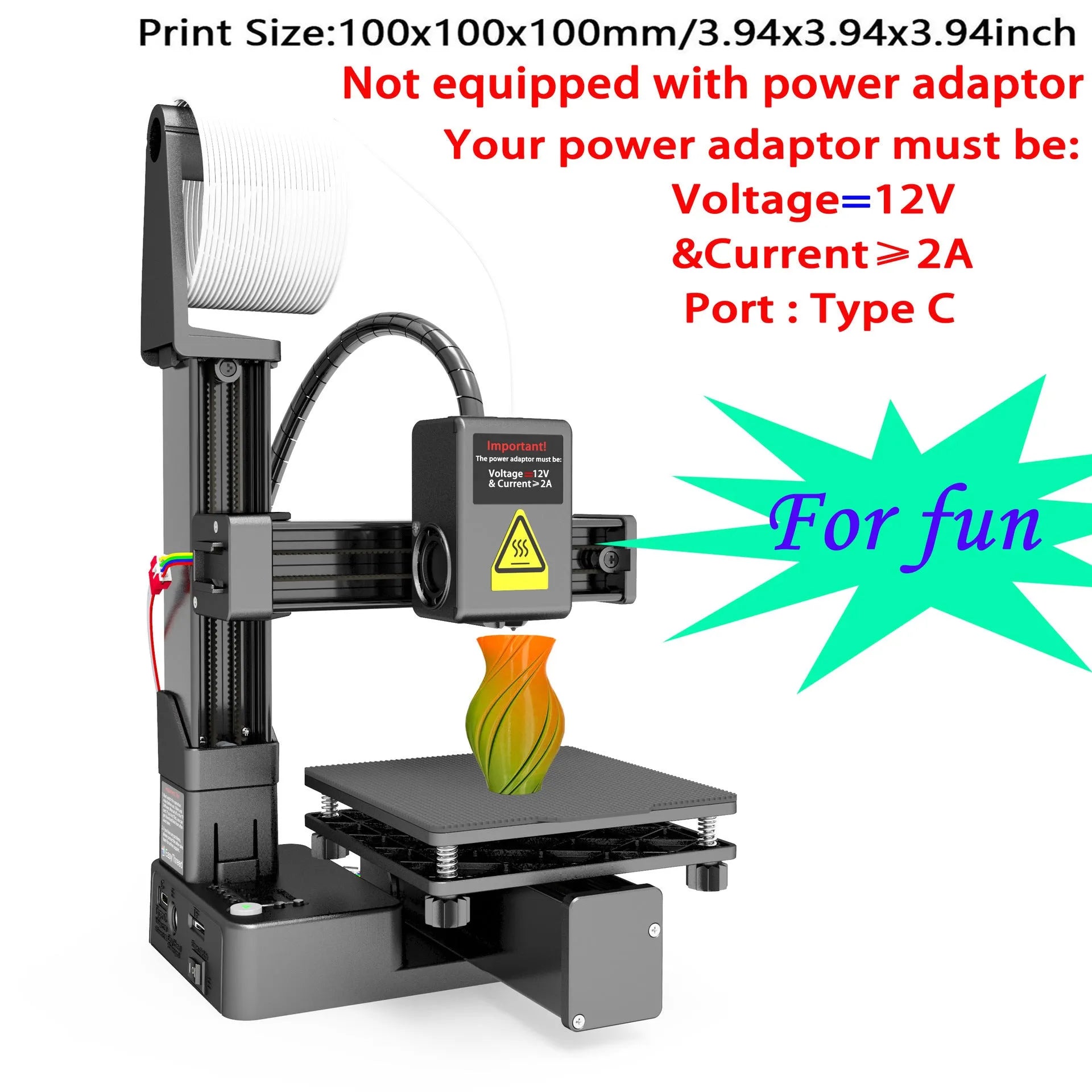 EasyThreed K10 white 3D printer on desk with TPU and PLA filament spools
