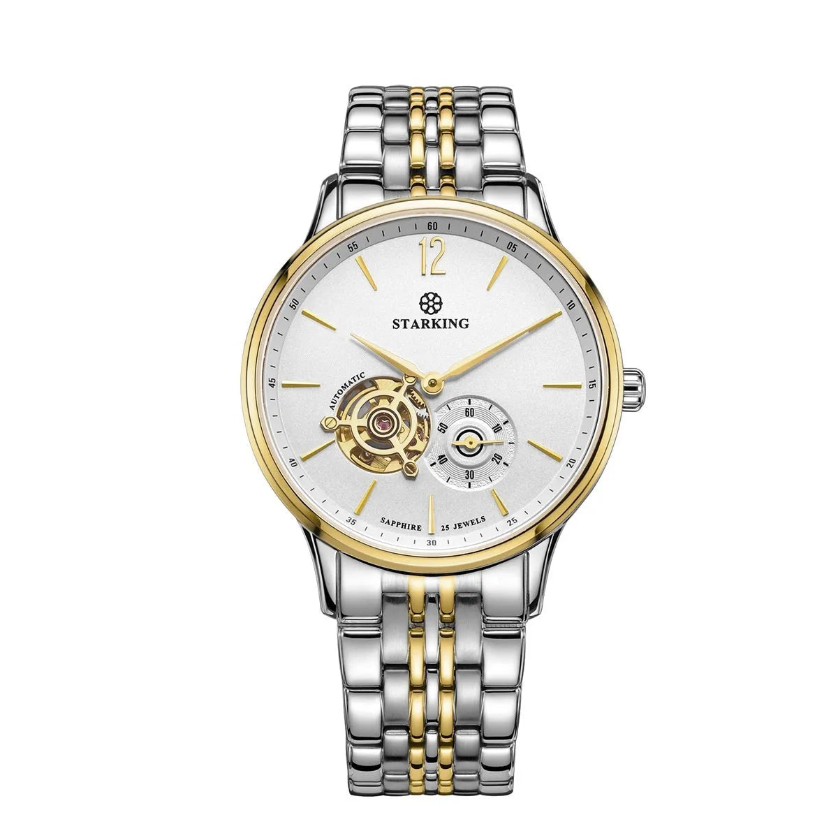 Automatic mechanical business men's watch with circular dial, sapphire crystal glass, and genuine leather strap