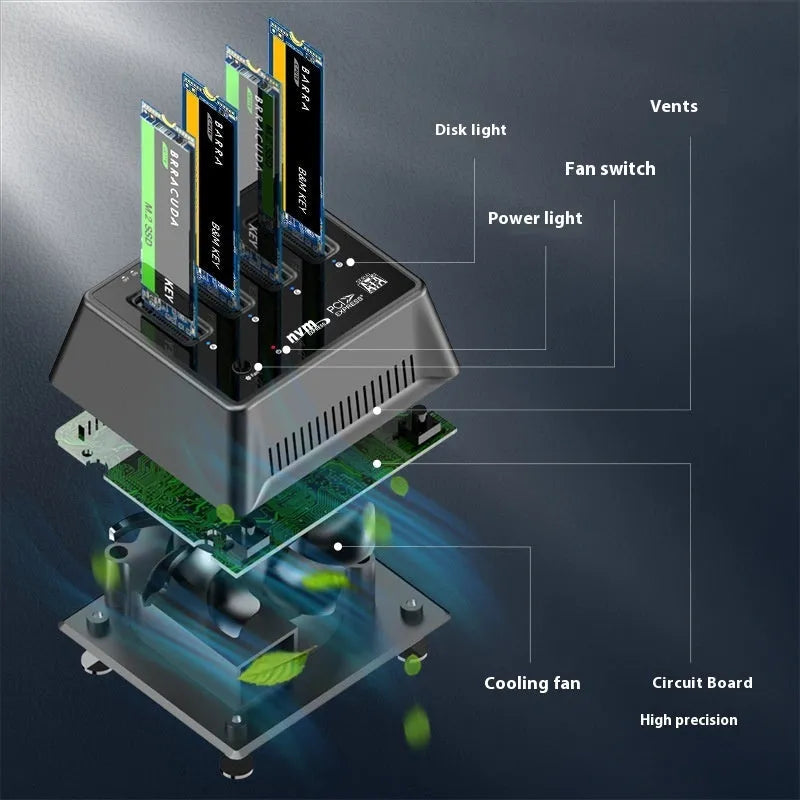 Aluminium M2 dual protocol SSD base with dimensions 90mm by 78mm by 34mm