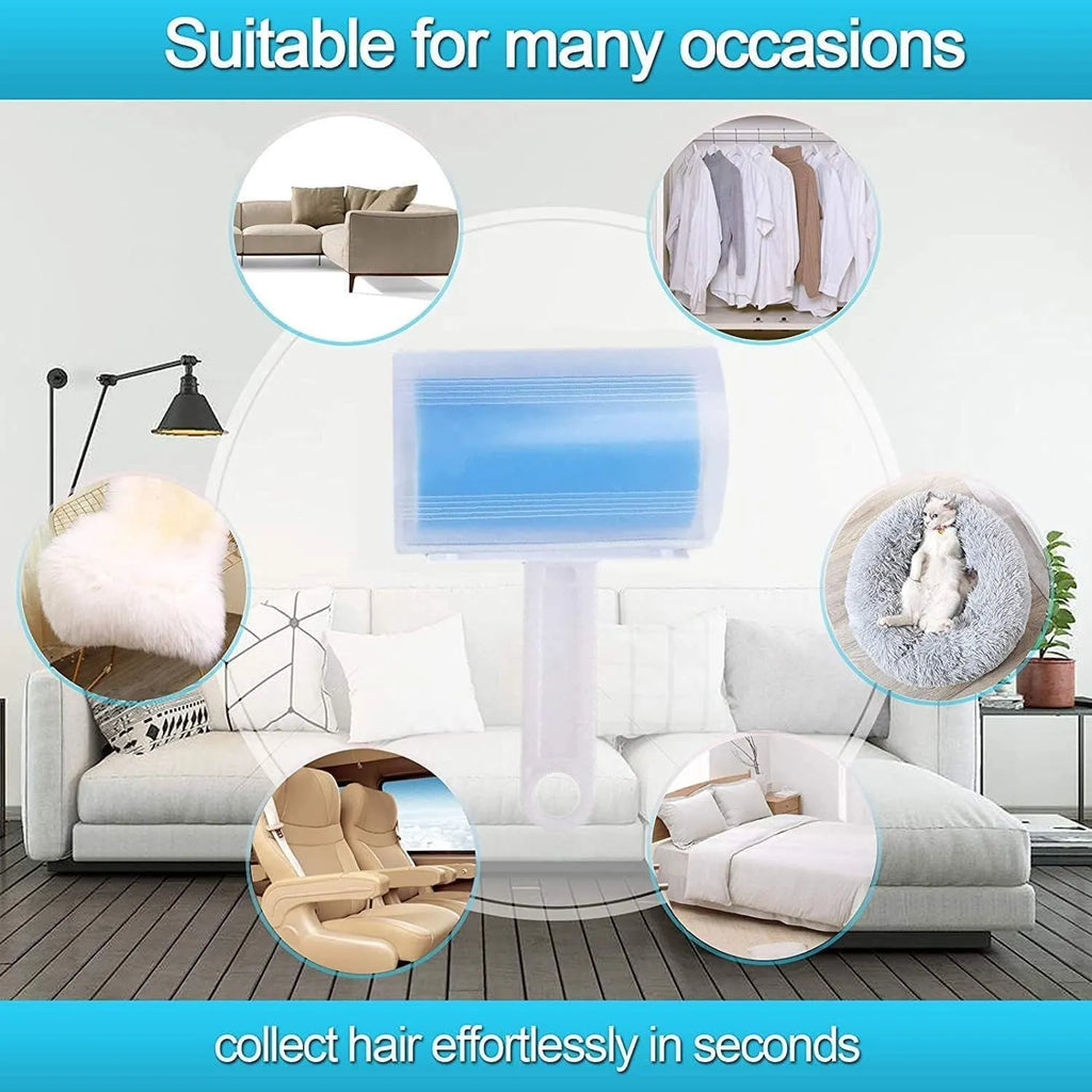 Reusable washable lint roller with protective cover for pet hair removal.