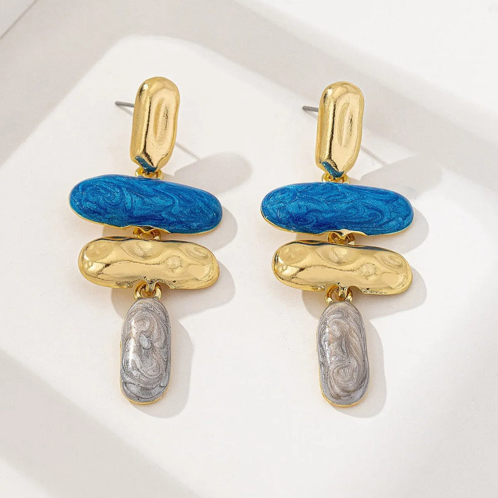 Geometric zinc alloy stud earrings with multicolour electroplated finish for women