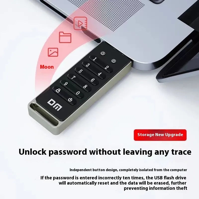 64GB metal USB 3.0 flash drive with fingerprint sensor and encryption button