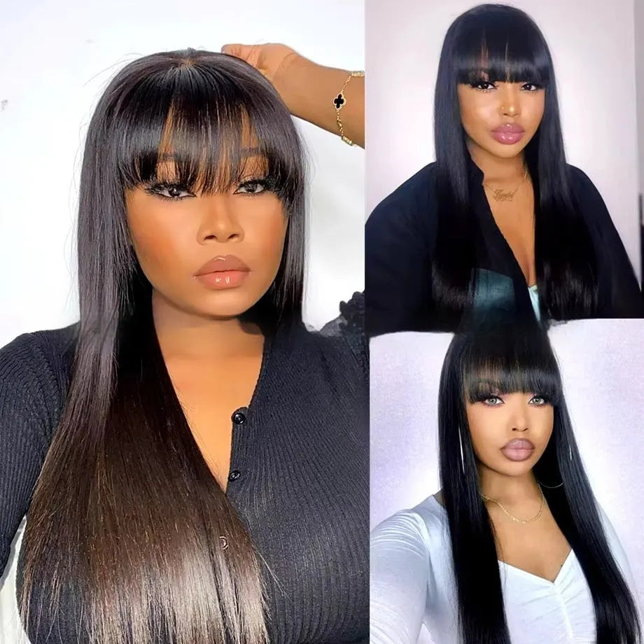 Women's natural color full-mechanism headgear wig in 100% human hair with 150% density and 20 inch length
