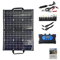 Black folding bag solar panel with 40W power rating, shown folded to compact size.