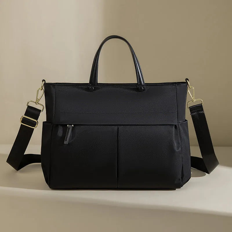 Fashion women's portable briefcase large capacity Oxford cloth stitching contrast colour laptop bag urban simplicity style