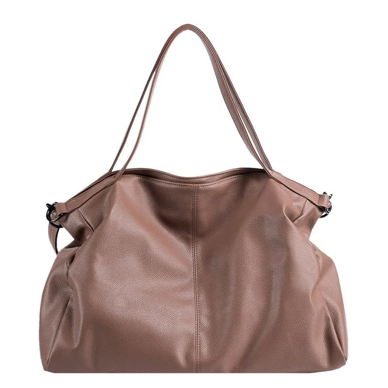 Large soft surface PU messenger tote bag in black with shoulder strap and zipper
