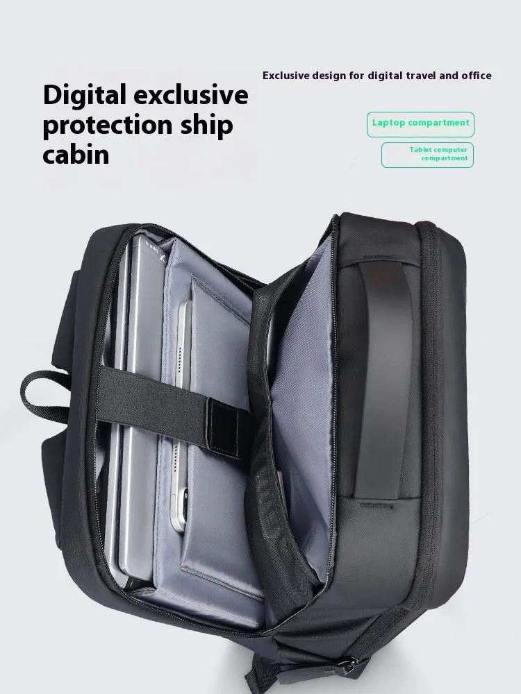 Graphite grey USB business backpack with oxford cloth construction and under 20 litre capacity