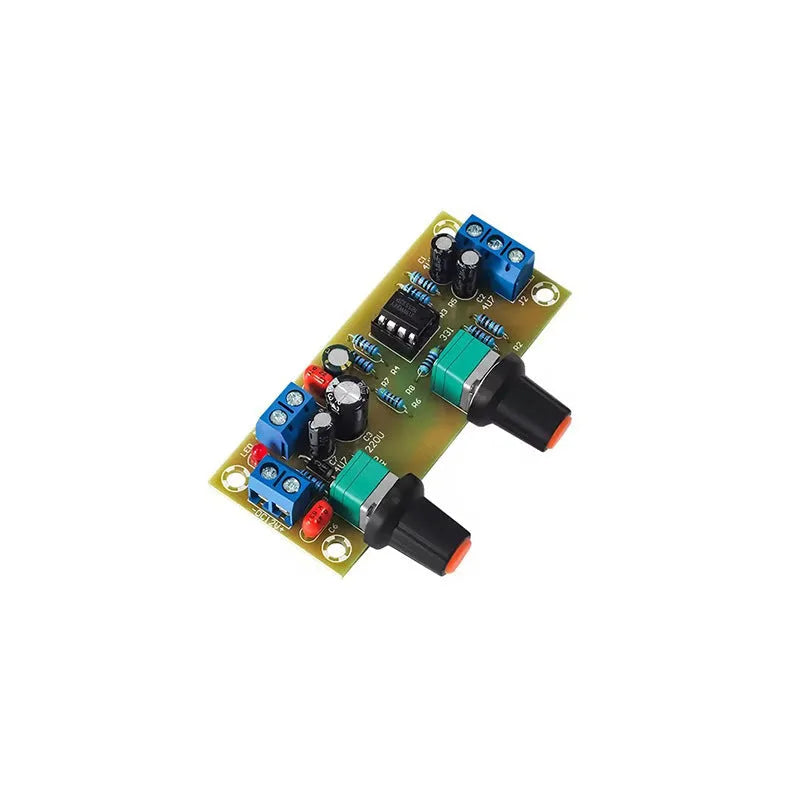 Single power supply 10-24V super dynamic bass boost front stage circuit board on FR-4 fiberglass.