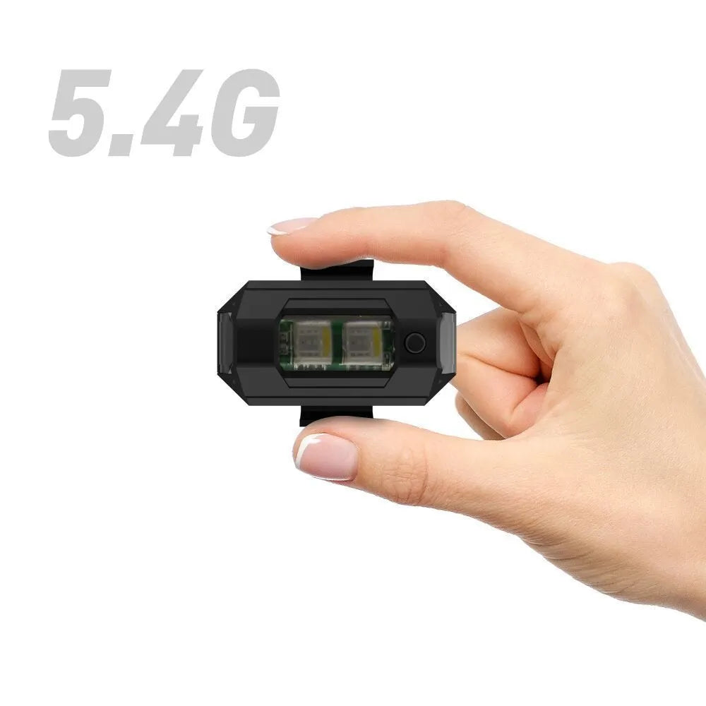 Drone strobe light with seven LED colours, Type-C cable, and mounting tape and belts