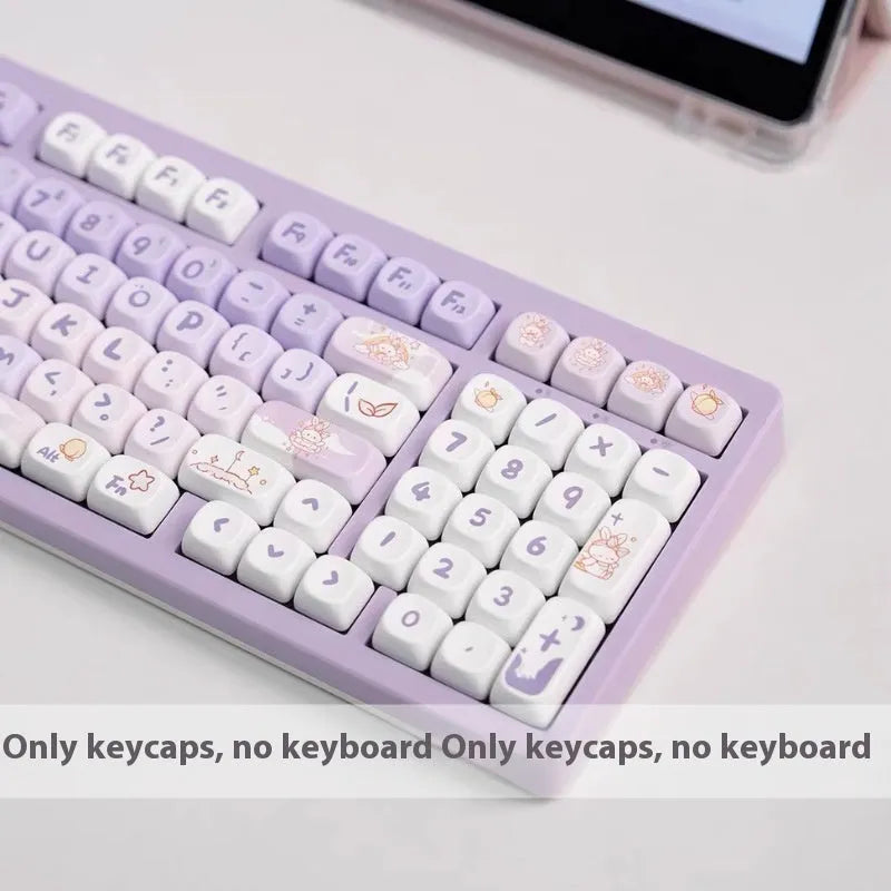 PBT gradient purple keycap set with cartoon rabbit design for mechanical keyboards