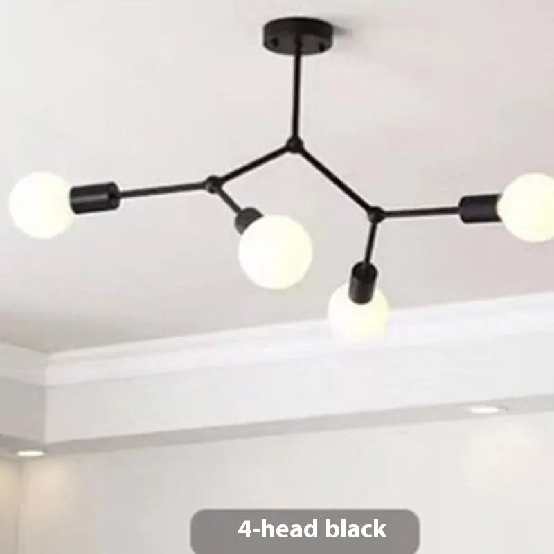 Nordic minimalist iron chandelier ceiling lamp in black or white with multiple light heads