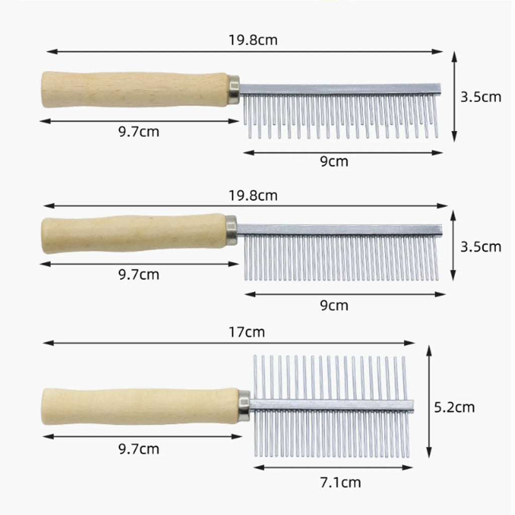 Wooden handle pet grooming comb with smooth round teeth for dogs and cats