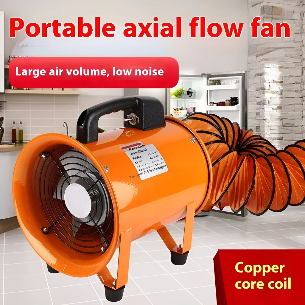 Portable axial flow fan with titanium steel blades for industrial dust removal and ventilation