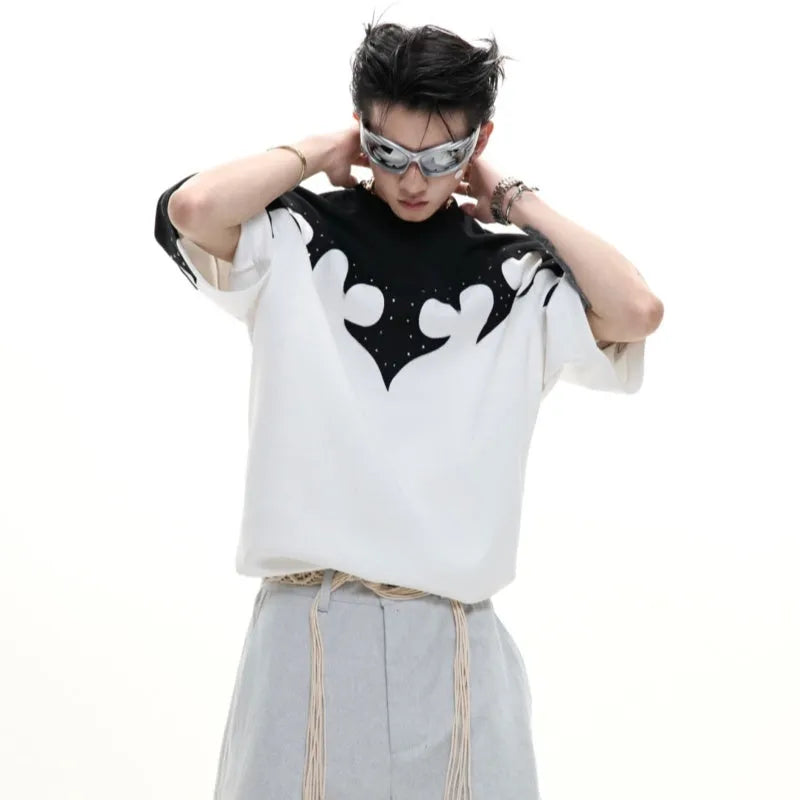 Men's grey cotton shirt with three-dimensional stitching and burnt flower rhinestone decoration on front