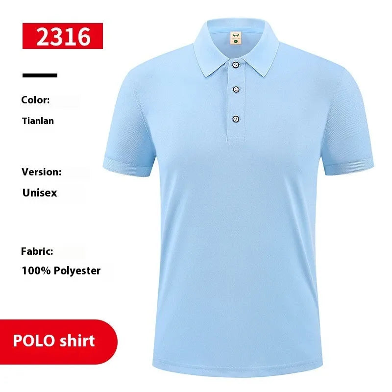 Ice silk short sleeve pullover polo shirt overalls on a hanger, showing the collar and logo-ready front.