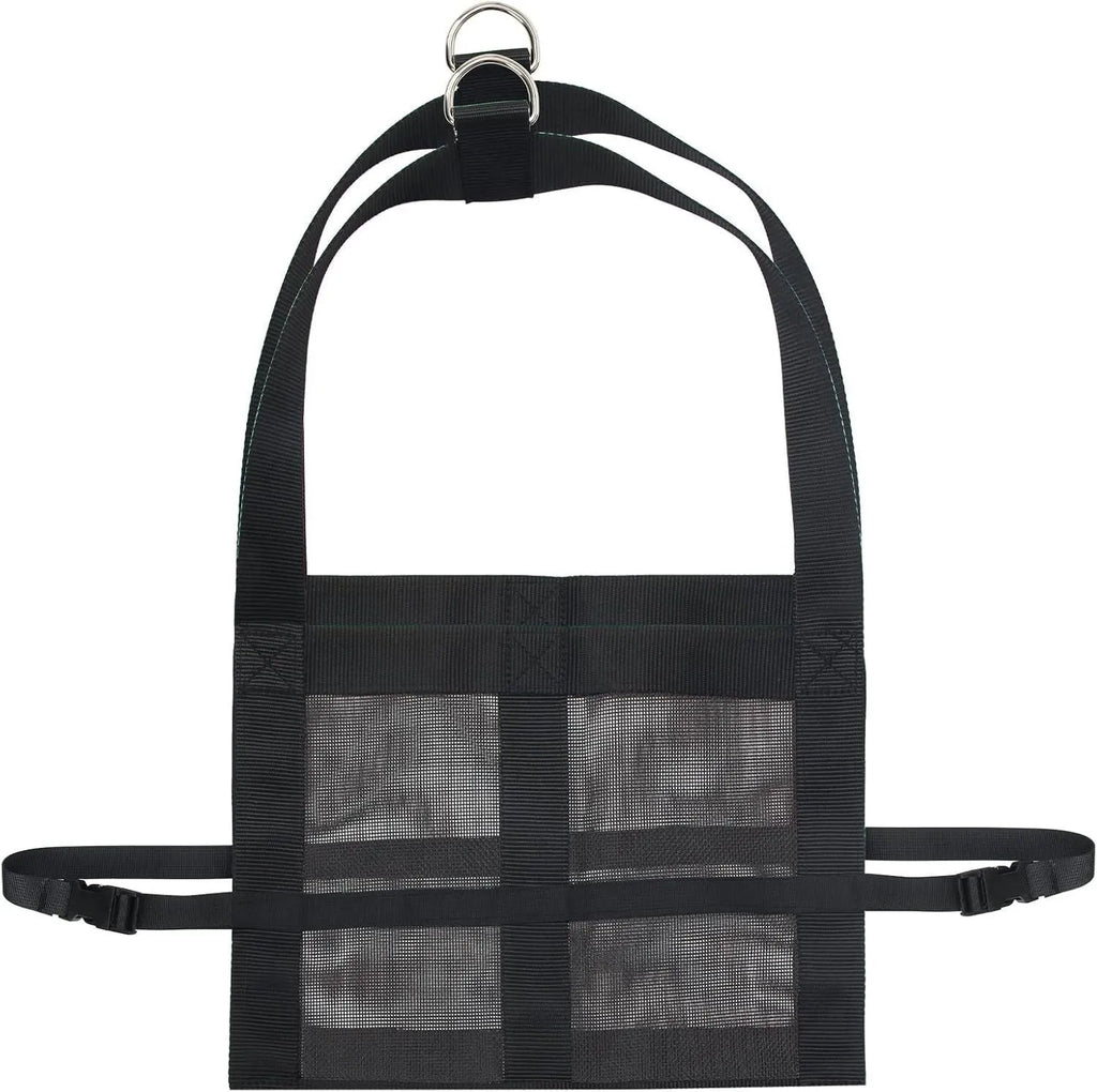 Black nylon calf and large dog weighing sling with adjustable handles laid flat, showing its 150cm length.