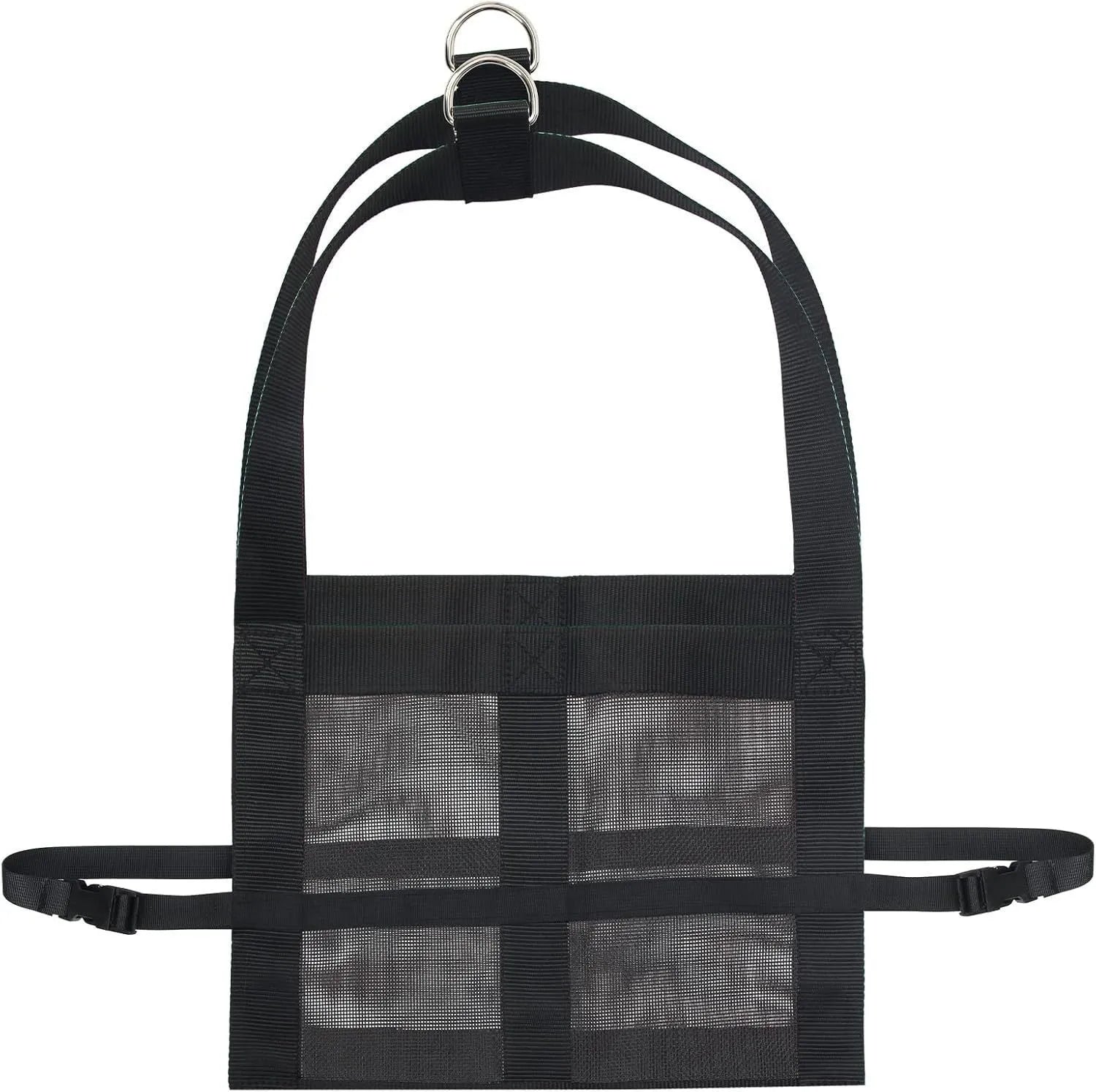 Black nylon calf and large dog weighing sling with adjustable handles laid flat, showing its 150cm length.