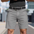 Men's straight-leg solid colour shorts in polyester fabric with micro elasticity, fifth pants length