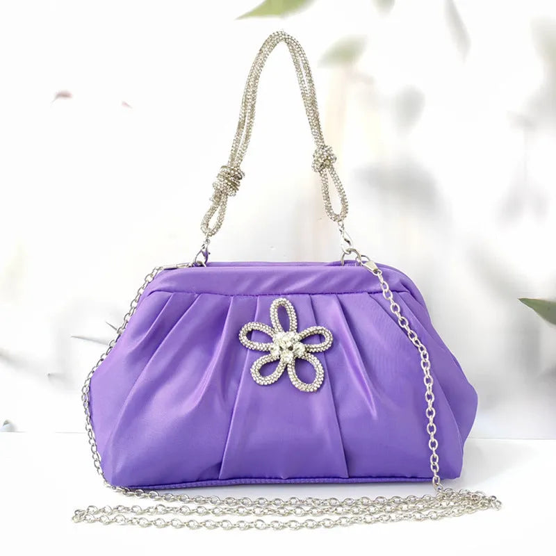 Women's polyester crossbody messenger bag in shell shape with chain decoration