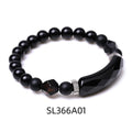Handmade diamond-cut black agate bracelet for women and men on white background