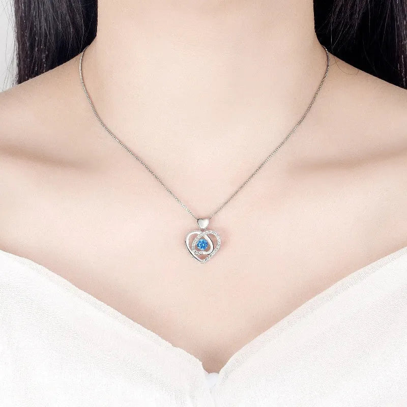 Blue heart necklace and bracelet set with electroplated copper construction and mixed gem inlay
