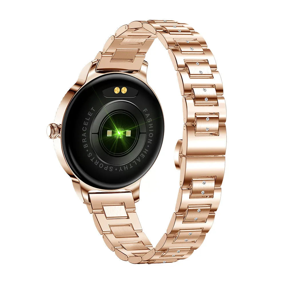 AK38 ladies smart watch with stainless steel Milanese strap and colour display.