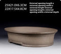 Handmade antique oval purple sand bonsai flower pot, 25cm long by 21cm wide.
