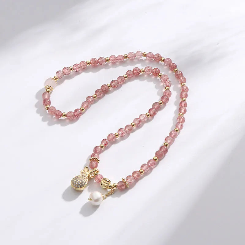 Natural strawberry quartz crystal bracelet with geometric shape beads for women