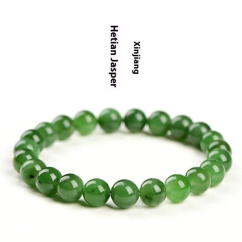 Natural Hetian jade jasper ball bracelet with polished beads, shown in multiple bead size options.
