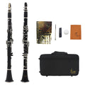 Black beginner clarinet with 17 nickel keys and carrying bag for musical practice