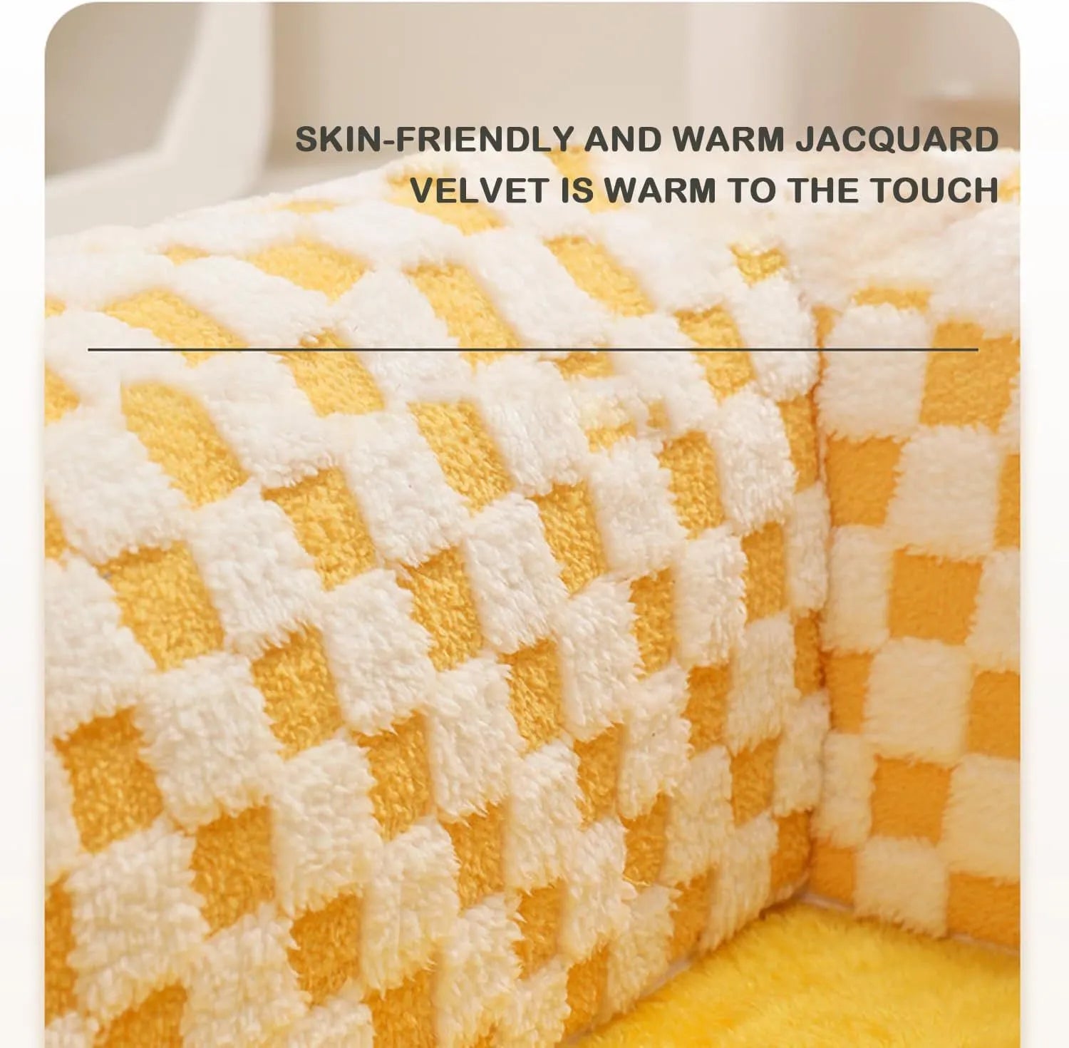 Coffee-coloured plush pet bed with attached tunnel showing soft sleeping area and play space