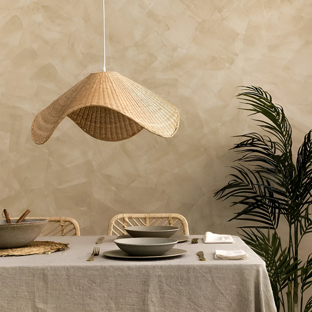 Handmade bamboo rattan chandelier with LED light source, natural straw rattan and willow shade, warm light, 60cm diameter
